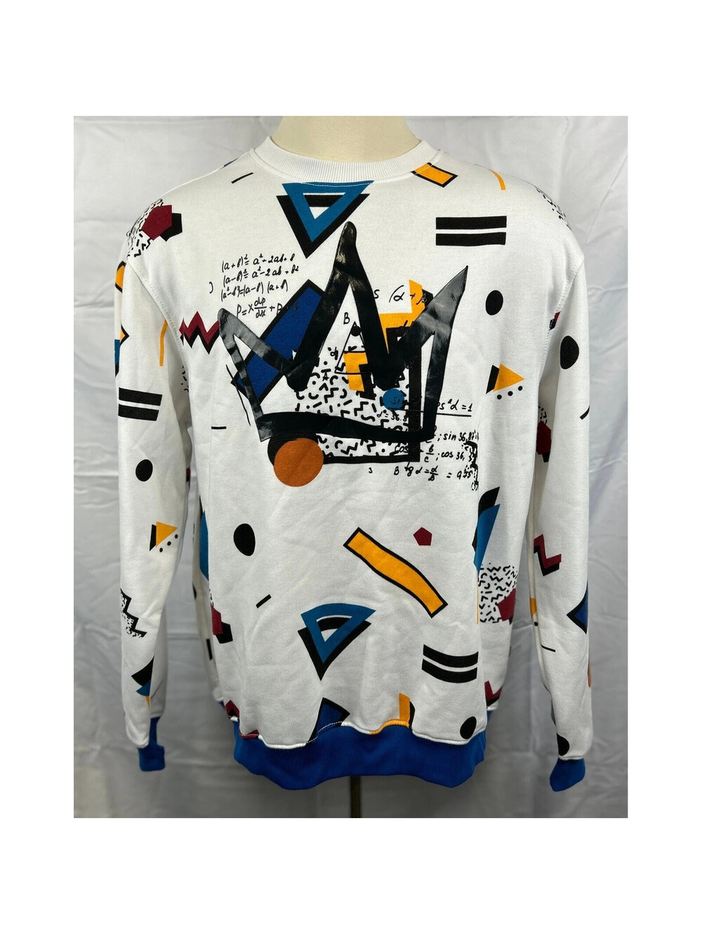 Screenshot Brand Men's 2XL White Pop Art Crown Geometric Math Print Sweatshirt